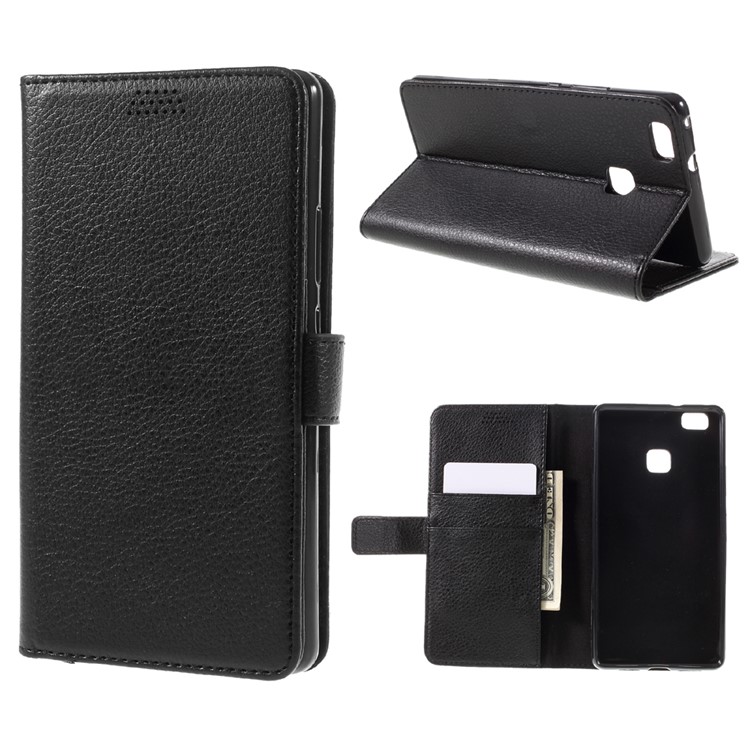 Lychee Skin Wallet Leather Stand Case for Huawei P9 Lite - Black-1