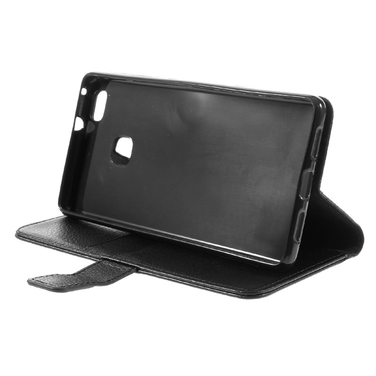 Lychee Skin Wallet Leather Stand Case for Huawei P9 Lite - Black-4