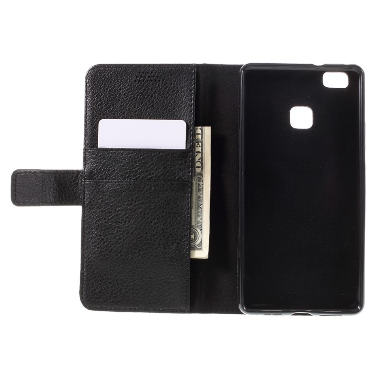 Lychee Skin Wallet Leather Stand Case for Huawei P9 Lite - Black-6