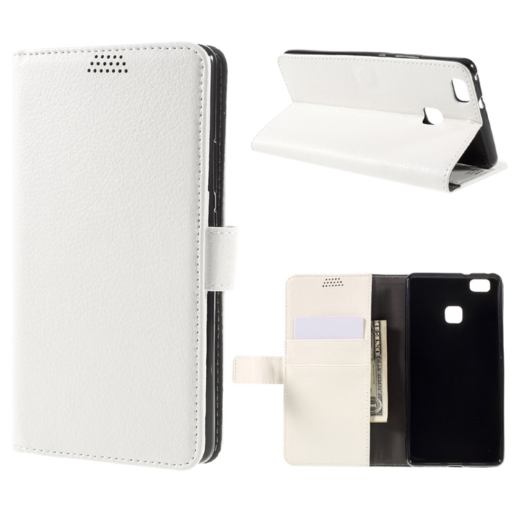 Lychee Skin Wallet Leather Stand Cover for Huawei P9 Lite - White-1