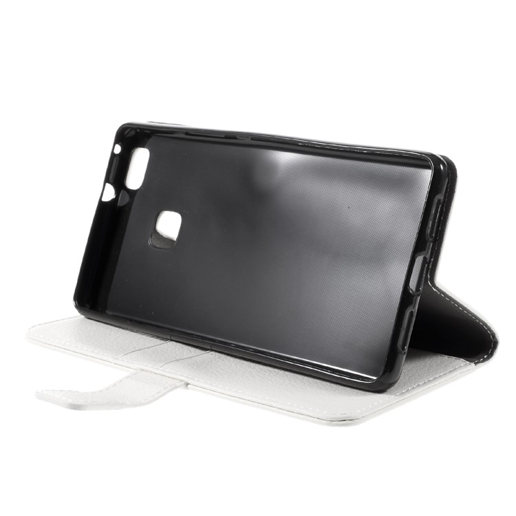Lychee Skin Wallet Leather Stand Cover for Huawei P9 Lite - White-4
