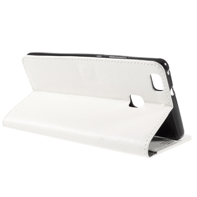 Lychee Skin Wallet Leather Stand Cover for Huawei P9 Lite - White-5
