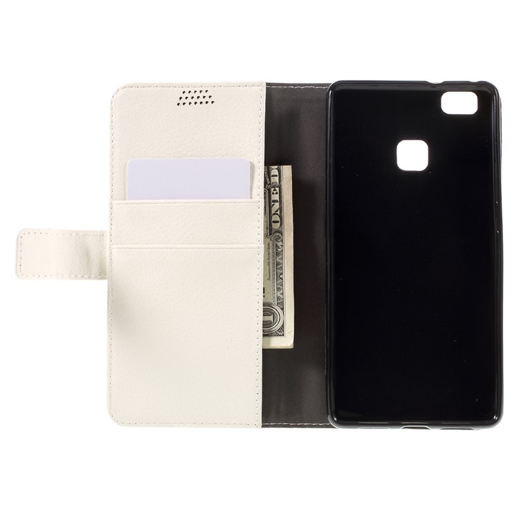 Lychee Skin Wallet Leather Stand Cover for Huawei P9 Lite - White-6