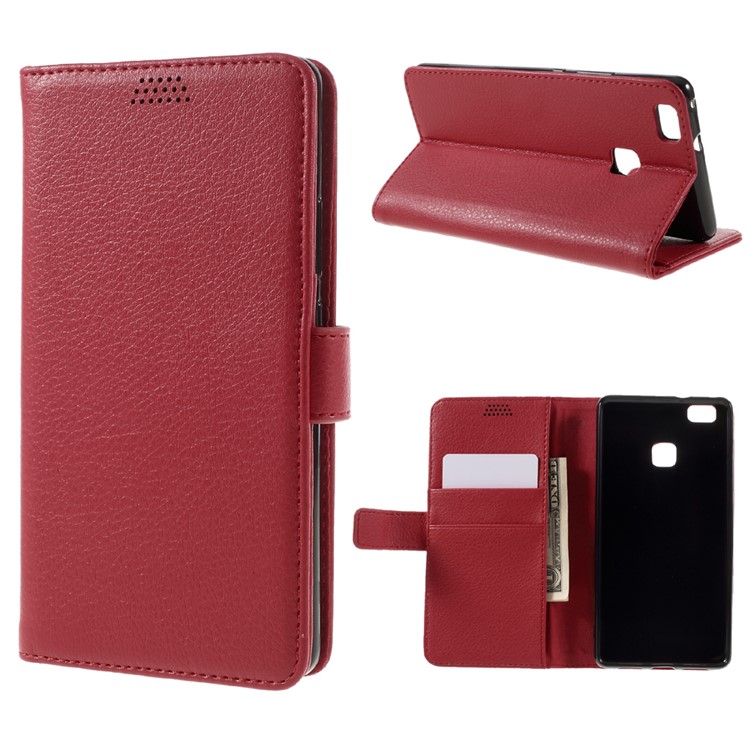 Lychee Skin Wallet Leather Phone Case for Huawei P9 Lite - Red-1