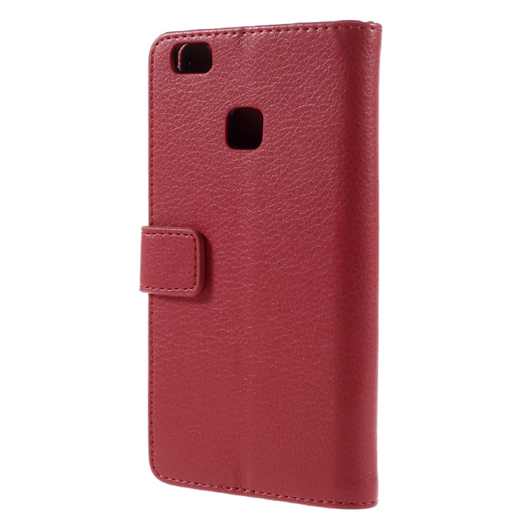 Lychee Skin Wallet Leather Phone Case for Huawei P9 Lite - Red-2