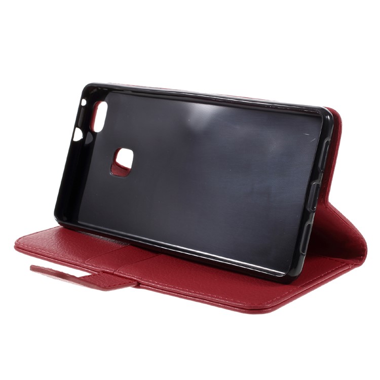 Lychee Skin Wallet Leather Phone Case for Huawei P9 Lite - Red-4