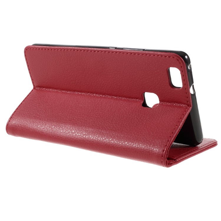 Lychee Skin Wallet Leather Phone Case for Huawei P9 Lite - Red-5