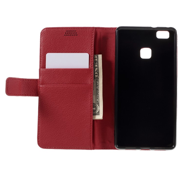 Lychee Skin Wallet Leather Phone Case for Huawei P9 Lite - Red-6