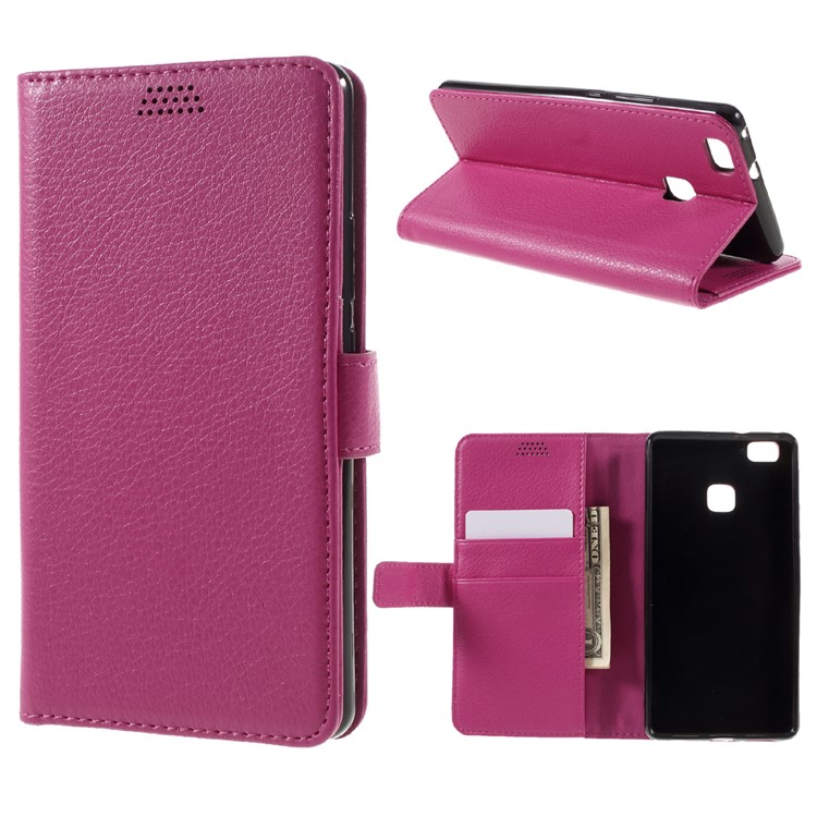 Lychee Skin Wallet Leather Cover Case for Huawei P9 Lite - Rose-1