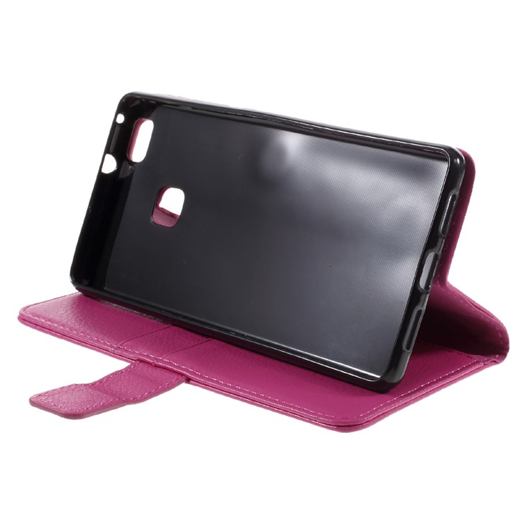 Lychee Skin Wallet Leather Cover Case for Huawei P9 Lite - Rose-4
