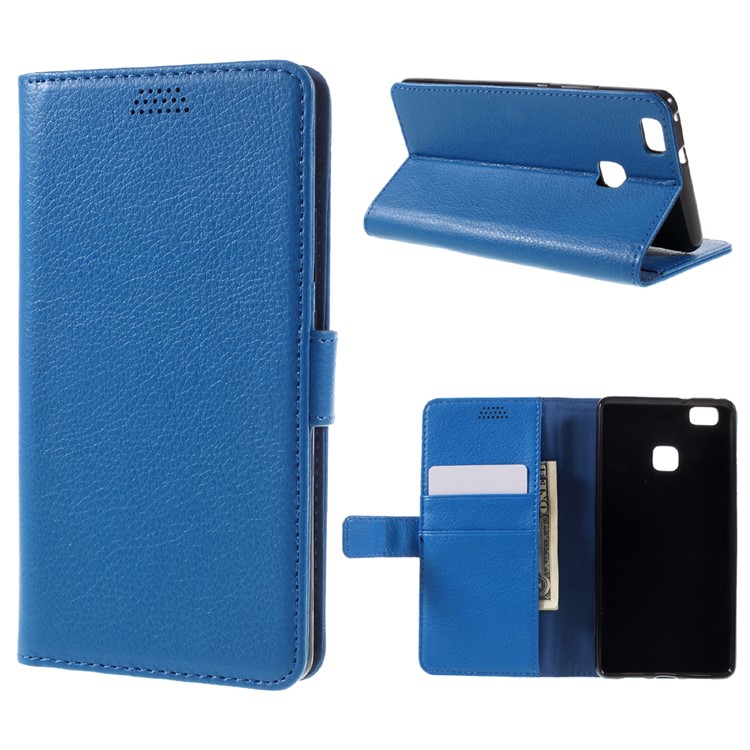 Lychee Skin PU Leather Stand Case for Huawei P9 Lite - Blue-1