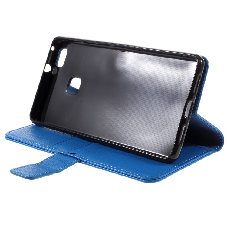 Lychee Skin PU Leather Stand Case for Huawei P9 Lite - Blue-4