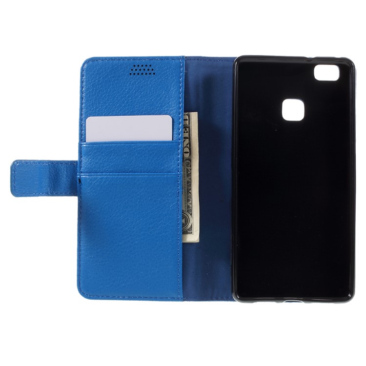 Lychee Skin PU Leather Stand Case for Huawei P9 Lite - Blue-6
