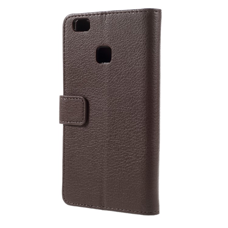 Lychee Skin Leather Stand Case with Card Slots for Huawei P9 Lite - Brown-2