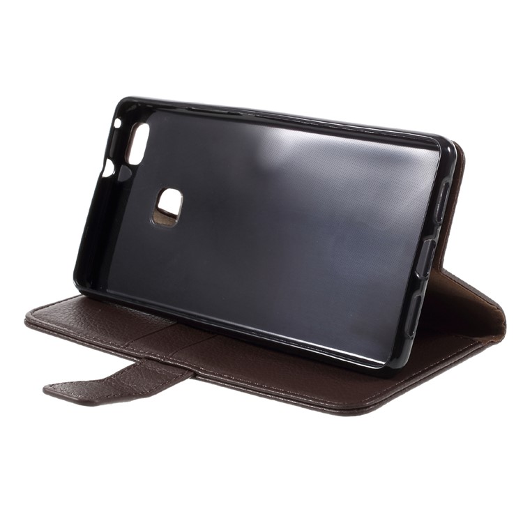 Lychee Skin Leather Stand Case with Card Slots for Huawei P9 Lite - Brown-4