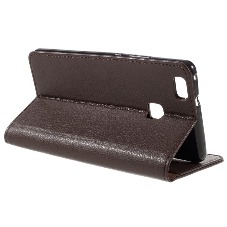 Lychee Skin Leather Stand Case with Card Slots for Huawei P9 Lite - Brown-5