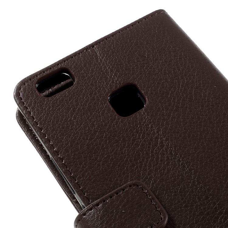 Lychee Skin Leather Stand Case with Card Slots for Huawei P9 Lite - Brown-9
