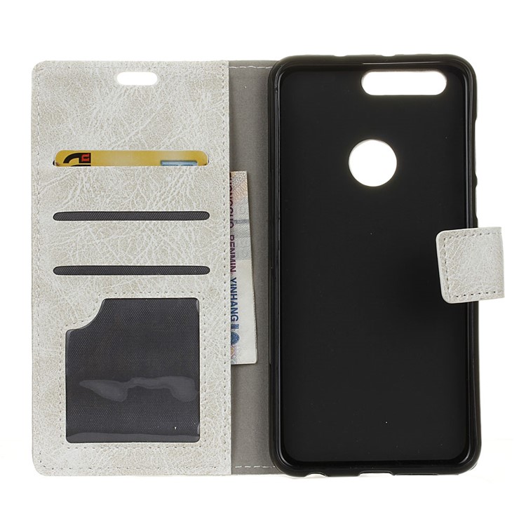 Crazy Horse Leather Wallet Cover for Huawei Honor View 20 - White-4