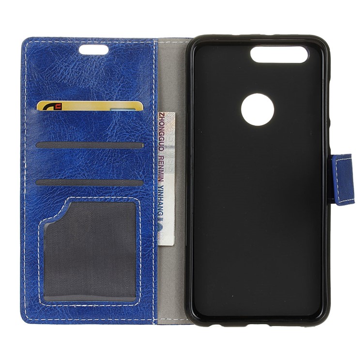 Crazy Horse Leather Wallet Phone Case for Huawei Honor View 20 - Blue-4