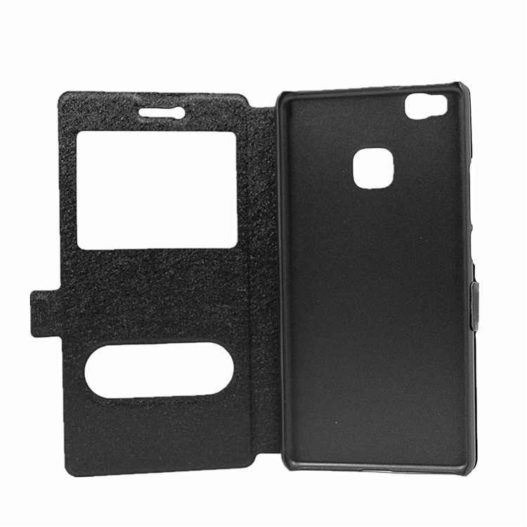 Dual View Windows Silk Texture Leder Stand Case für Huawei P9 Lite - Schwarz-4