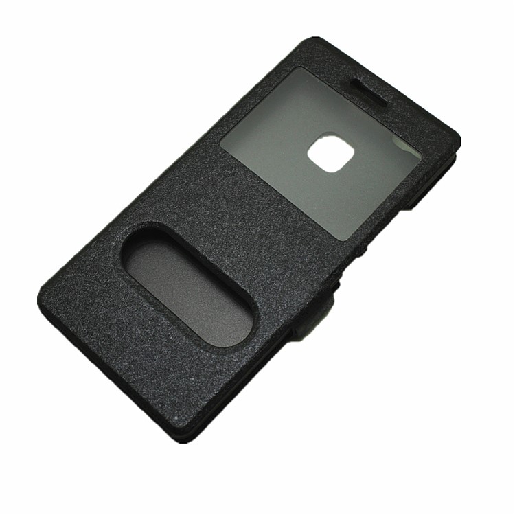 Dual View Windows Silk Texture Leder Stand Case für Huawei P9 Lite - Schwarz-6
