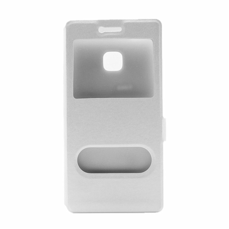 Dual View Windows Silk Texture Leather Stand Cover for Huawei P9 Lite - White-2