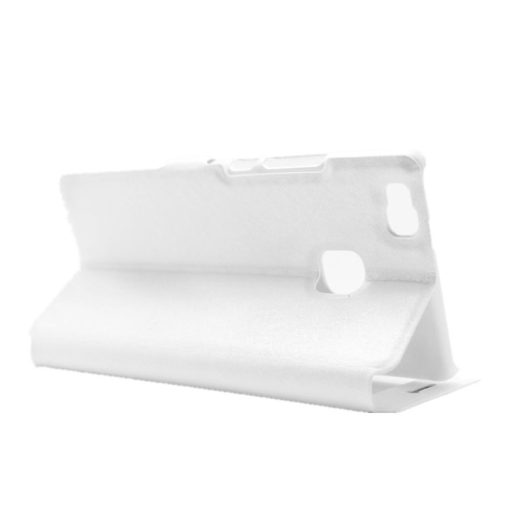 Dual View Windows Silk Texture Leather Stand Cover for Huawei P9 Lite - White-5