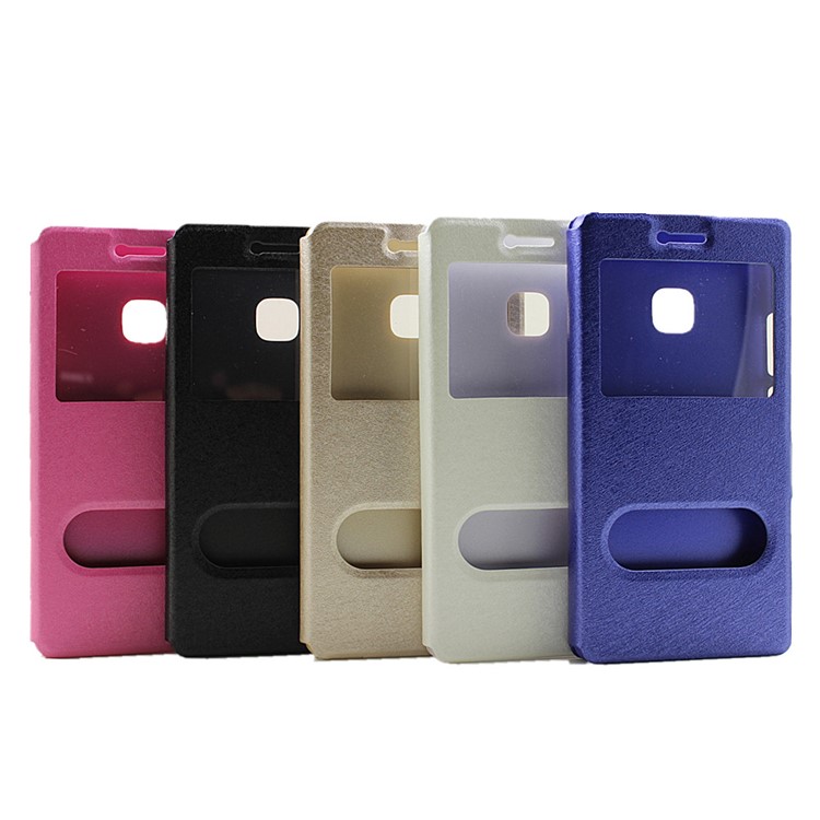 Dual View Windows Silk Texture Leather Stand Cover for Huawei P9 Lite - White-6