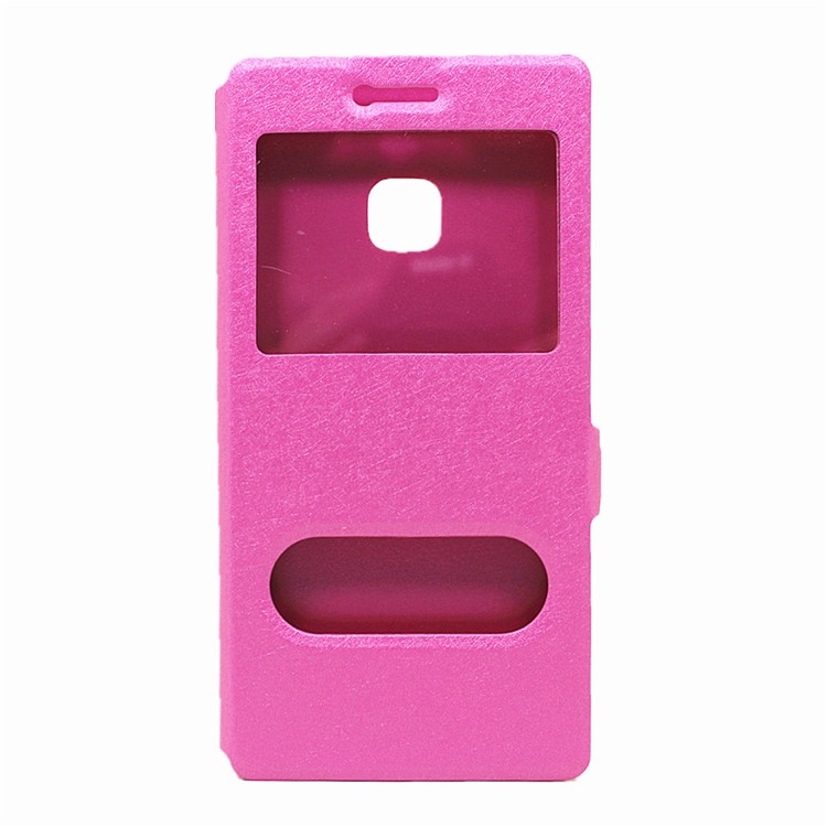 Dual View Windows Silk Texture Leather Stand Case Cover for Huawei P9 Lite - Rose-2