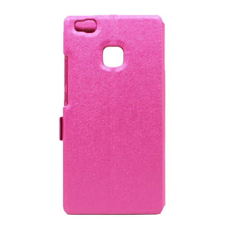 Dual View Windows Silk Texture Leather Stand Case Cover for Huawei P9 Lite - Rose-3
