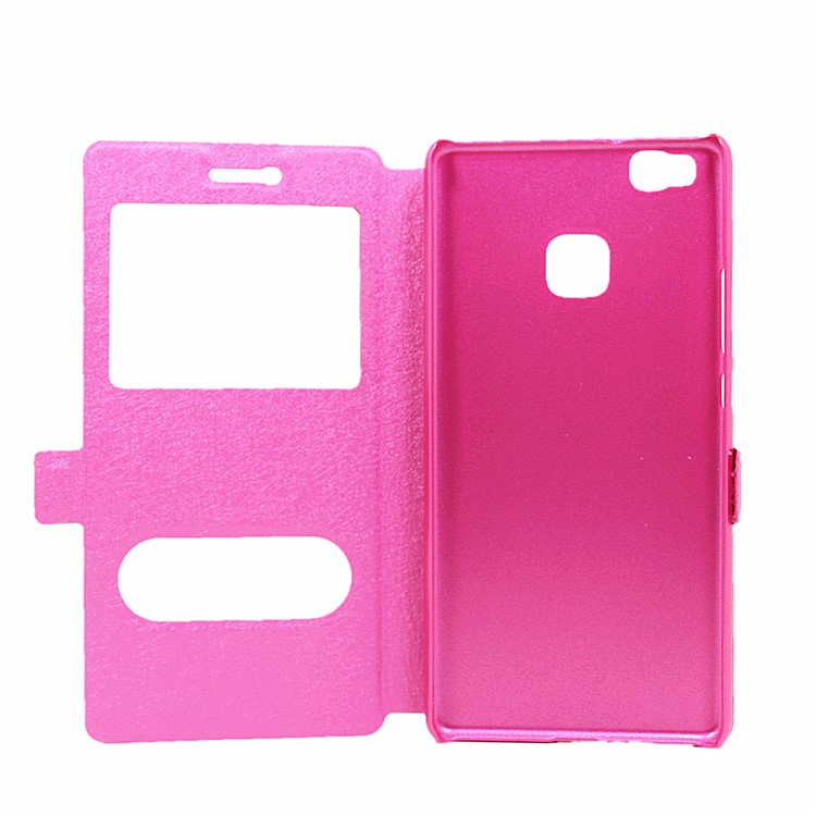 Dual View Windows Silk Texture Leather Stand Case Cover for Huawei P9 Lite - Rose-4