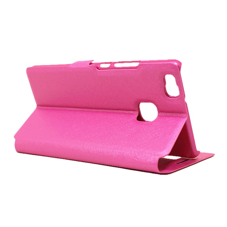 Dual View Windows Silk Texture Leather Stand Case Cover for Huawei P9 Lite - Rose-5