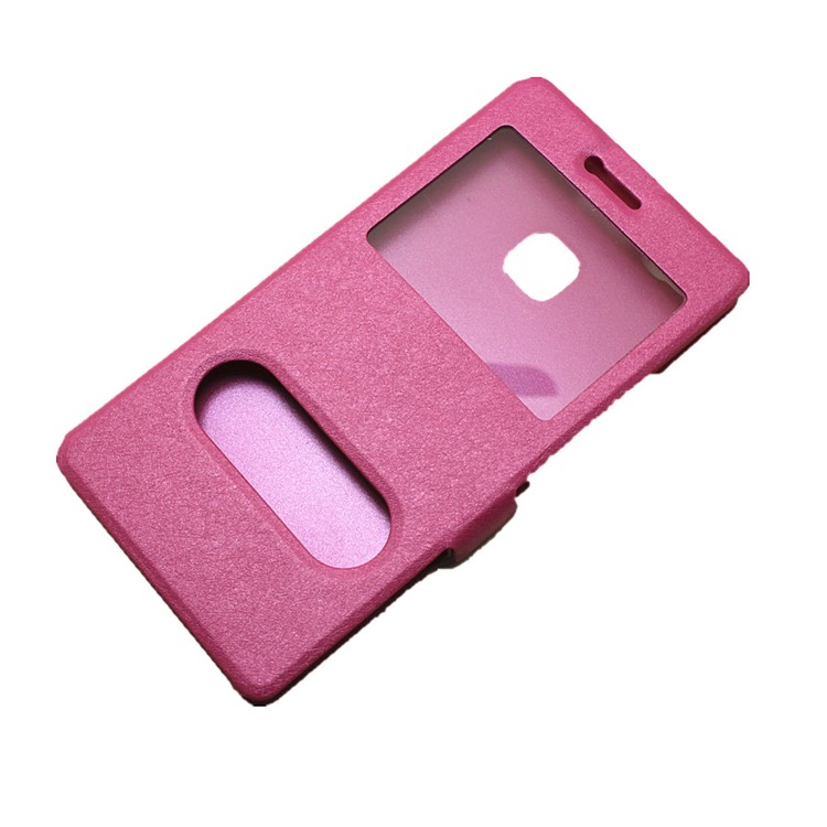 Dual View Windows Silk Texture Leather Stand Case Cover for Huawei P9 Lite - Rose-6