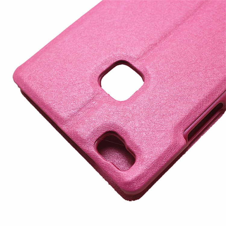 Dual View Windows Silk Texture Leather Stand Case Cover for Huawei P9 Lite - Rose-8