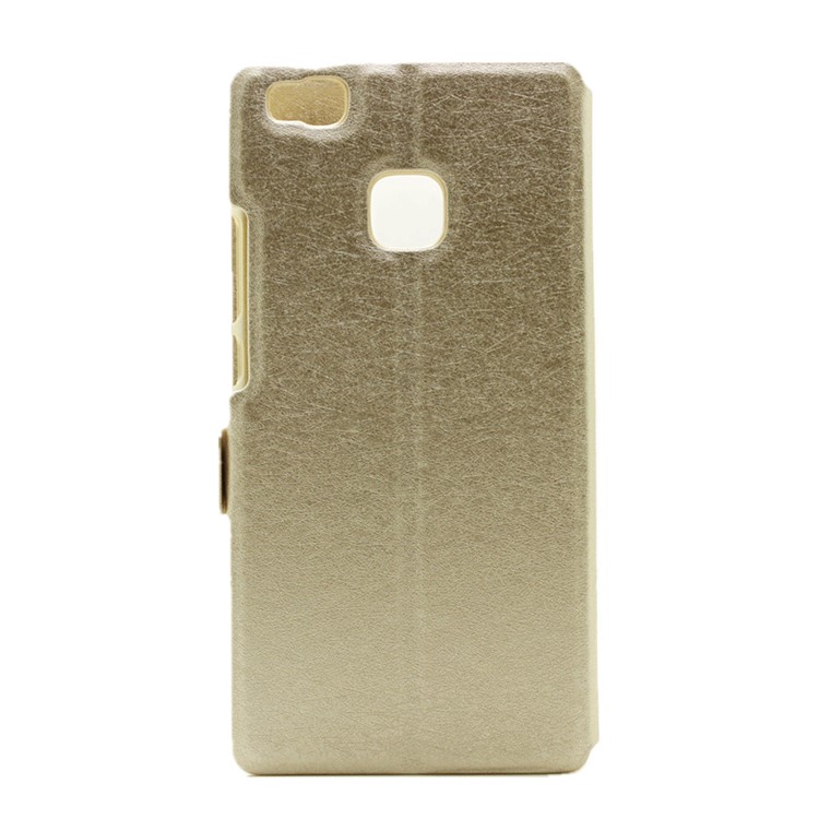 Dual View Windows Silk Texture Leather Stand Cover Case for Huawei P9 Lite - Champagne-3