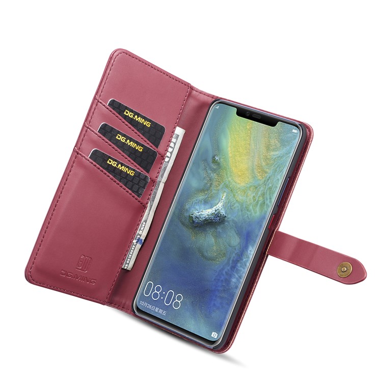 DG.MING Detachable 2 in 1 Split Leather Wallet Cover for Huawei Mate 20 Pro - Red-10
