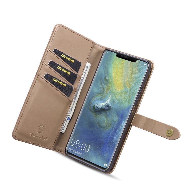 DG.MING Split Leather Wallet Case + Detachable PC Hard Shell for Huawei Mate 20 Pro - Brown-10