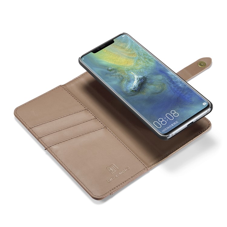 DG.MING Split Leather Wallet Case + Detachable PC Hard Shell for Huawei Mate 20 Pro - Brown-13