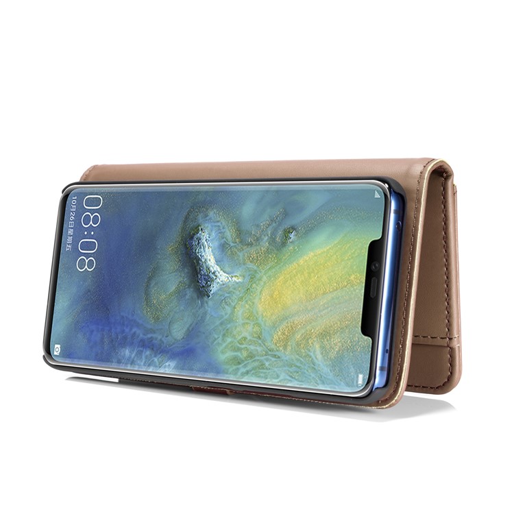 DG.MING Split Leather Wallet Case + Detachable PC Hard Shell for Huawei Mate 20 Pro - Brown-8
