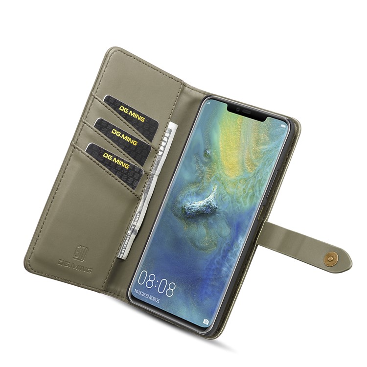 DG.MING Split Leather Wallet Cover + Detachable PC Phone Casing for Huawei Mate 20 Pro - Green-10