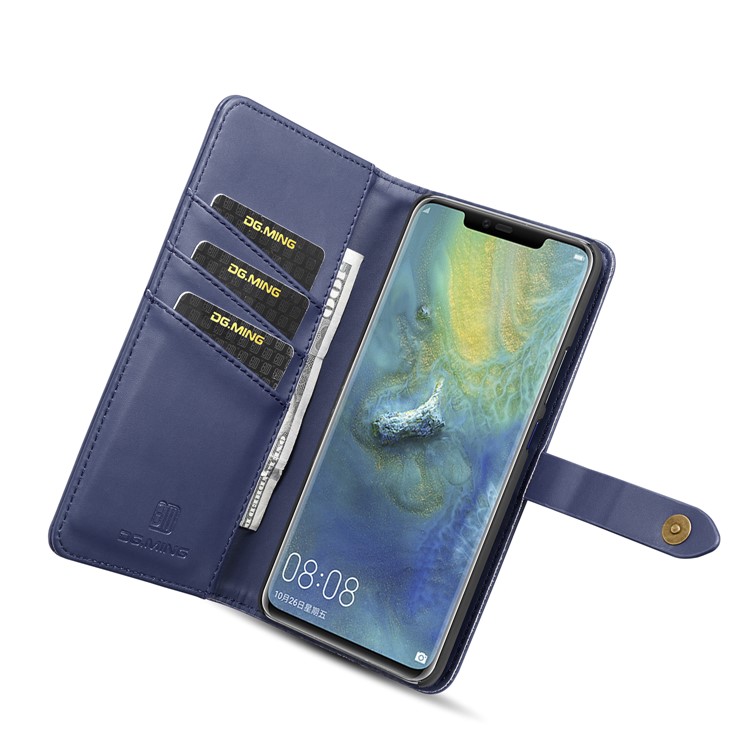DG.MING Split Leather Wallet Cover + Detachable PC Mobile Phone Shell for Huawei Mate 20 Pro - Blue-10
