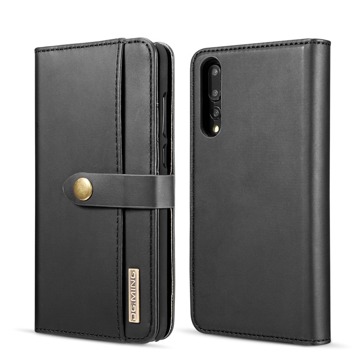 DG.MING Split Leather Wallet Cover + Detachable PC Phone Case for Huawei P20 Pro - Black-1