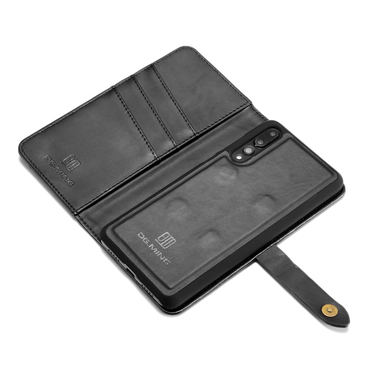 DG.MING Split Leather Wallet Cover + Detachable PC Phone Case for Huawei P20 Pro - Black-12