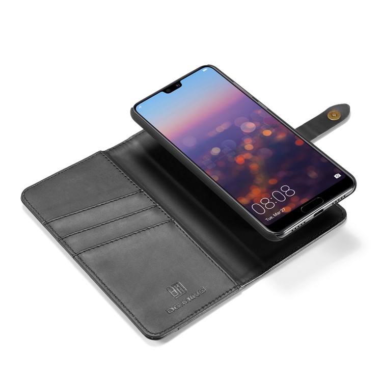 DG.MING Split Leather Wallet Cover + Detachable PC Phone Case for Huawei P20 Pro - Black-13