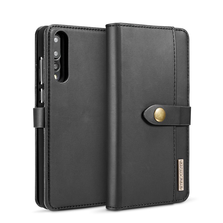 DG.MING Split Leather Wallet Cover + Detachable PC Phone Case for Huawei P20 Pro - Black-2