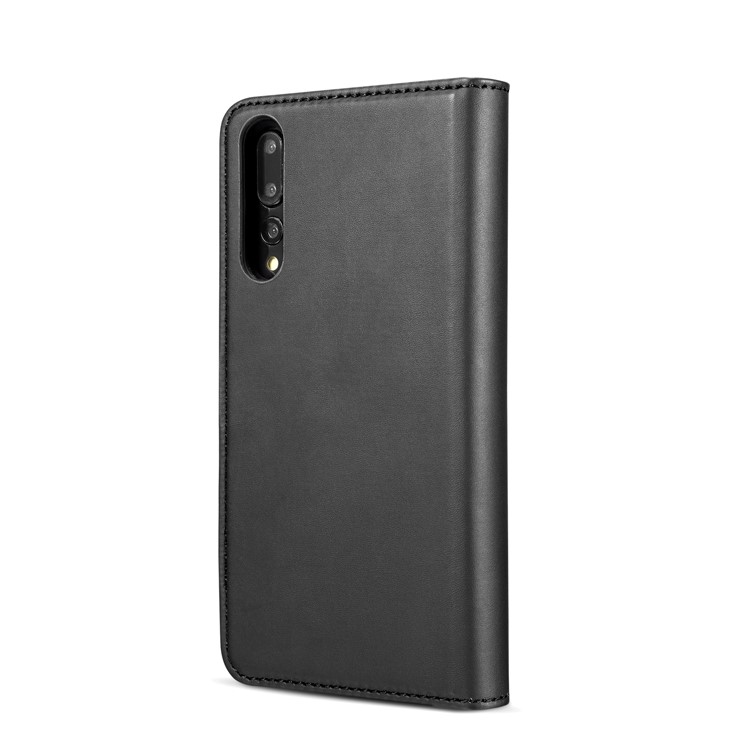 DG.MING Split Leather Wallet Cover + Detachable PC Phone Case for Huawei P20 Pro - Black-4