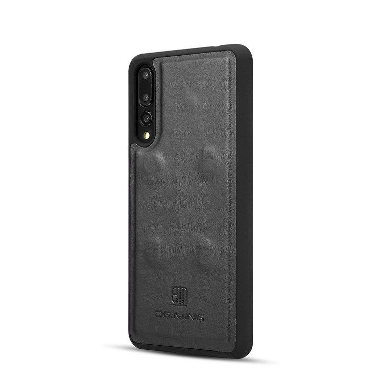 DG.MING Split Leather Wallet Cover + Detachable PC Phone Case for Huawei P20 Pro - Black-5