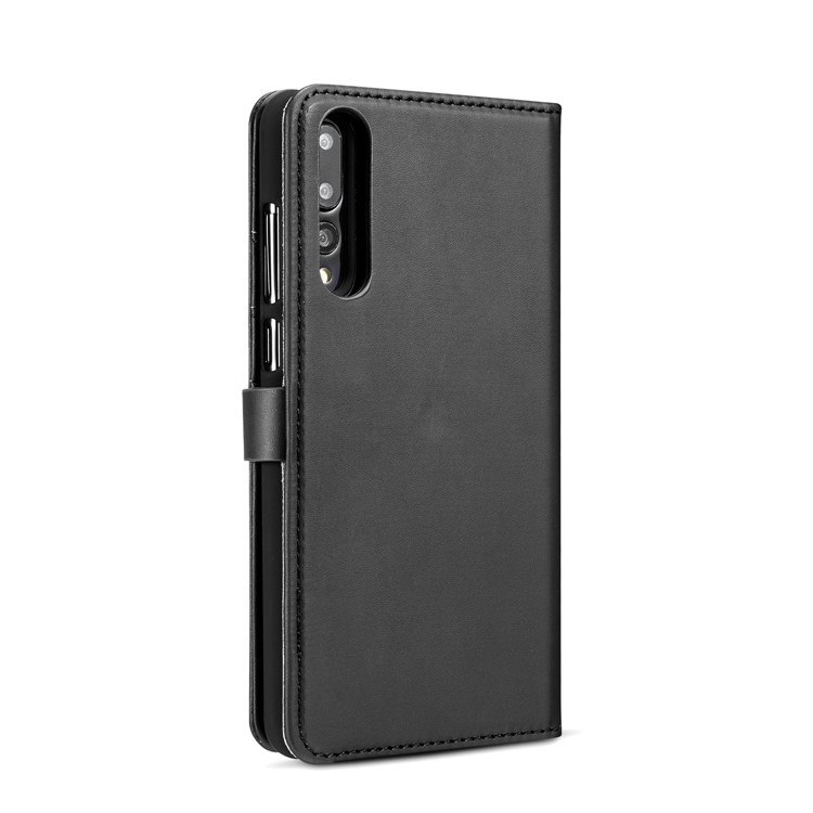 DG.MING Split Leather Wallet Cover + Detachable PC Phone Case for Huawei P20 Pro - Black-7