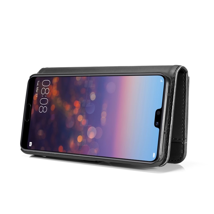 DG.MING Split Leather Wallet Cover + Detachable PC Phone Case for Huawei P20 Pro - Black-8