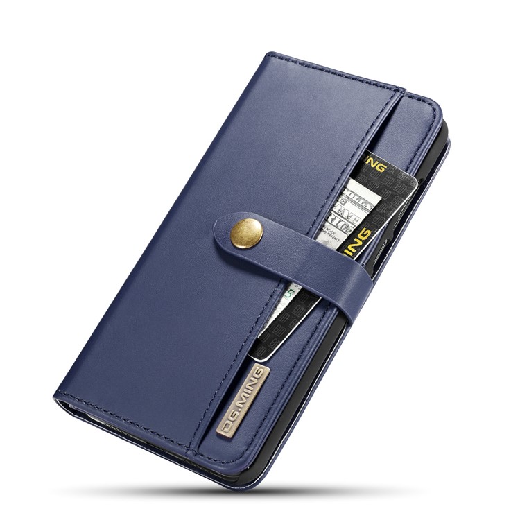 DG.MING Split Leather Wallet Cover + Detachable PC Phone Shell for Huawei P20 Pro - Blue-11